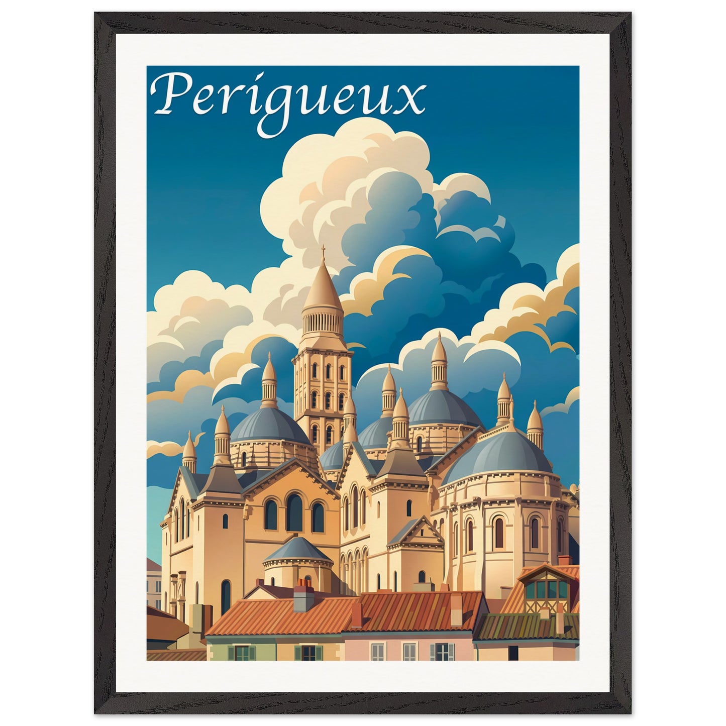 Affiche illustrée Perigueux — poster rétro, impression beaux-arts 250g