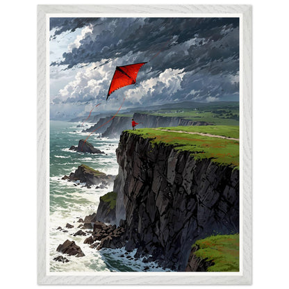 Affiche illustrée Enfant et cerf-volant Encadrée — poster rétro, impression beaux-arts 250g