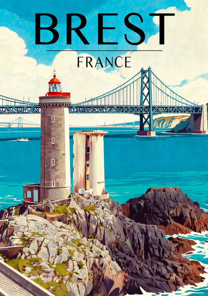 Affiche Brest, illustration rétro grand format
