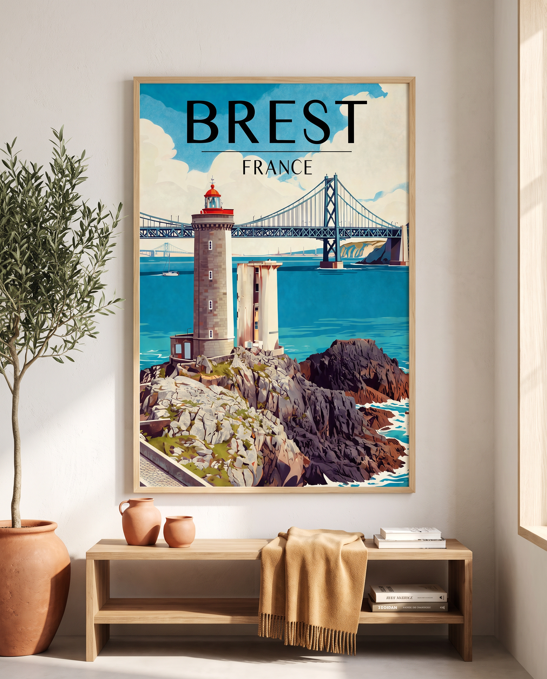 Affiche Brest encadrée en situation dans un intérieur