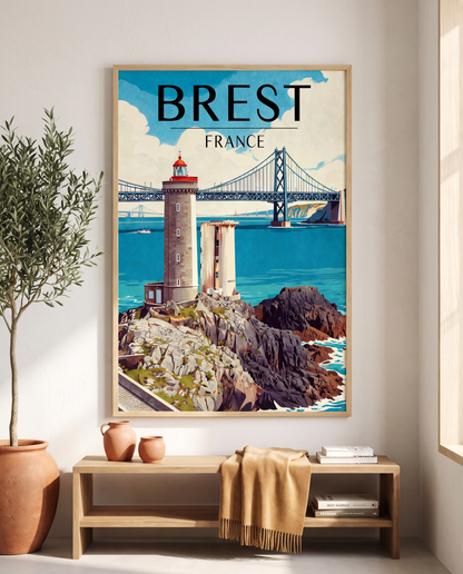 Affiche Brest encadrée en situation dans un intérieur