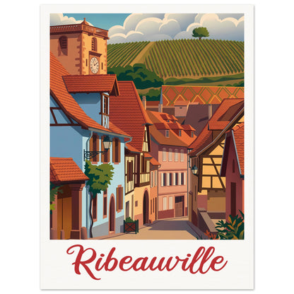 Affiche illustrée Ribeauville — poster rétro, impression beaux-arts 250g