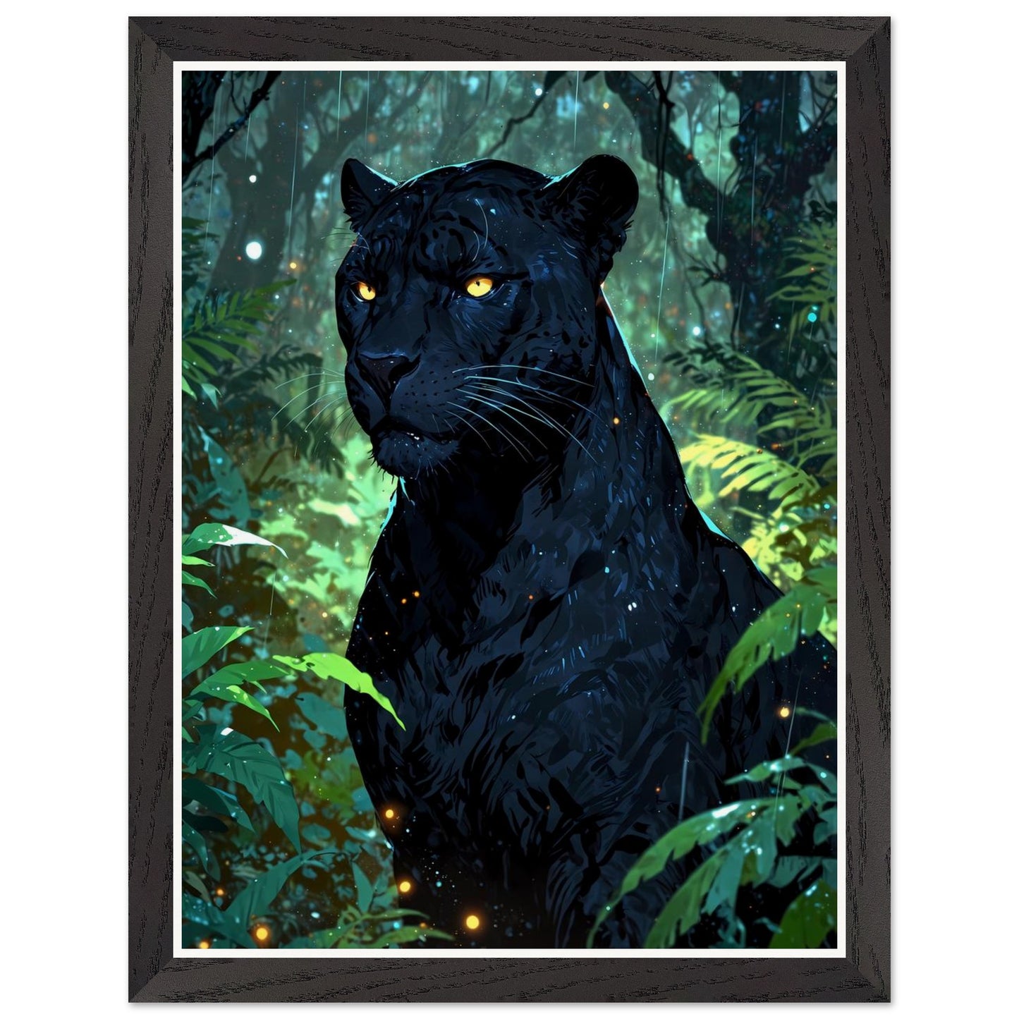 Affiche illustrée Panthère noire Encadrée — poster rétro, impression beaux-arts 250g