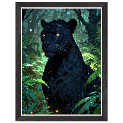Affiche illustrée Panthère noire Encadrée — poster rétro, impression beaux-arts 250g