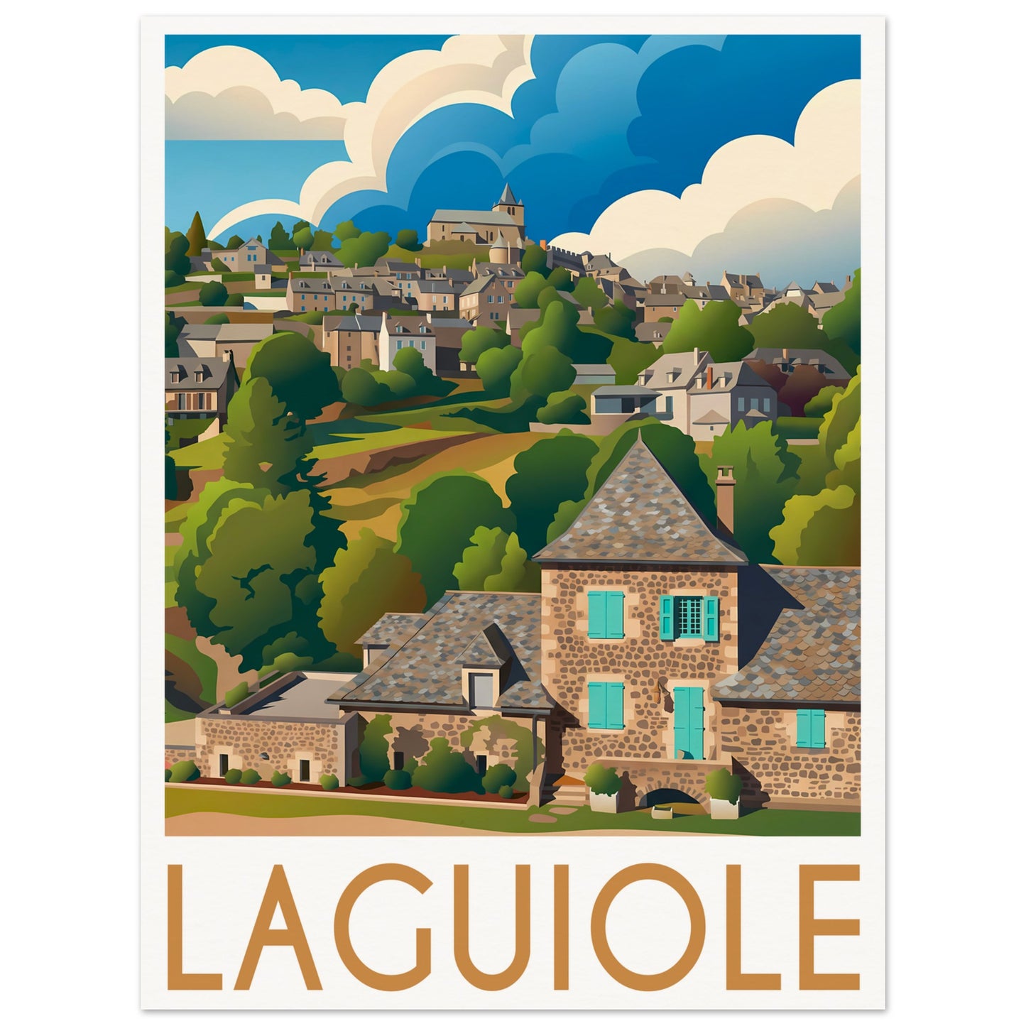 Affiche illustrée laguiole — poster rétro, impression beaux-arts 250g
