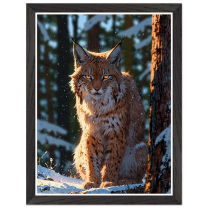 Affiche illustrée Lynx boréal Encadrée — poster rétro, impression beaux-arts 250g
