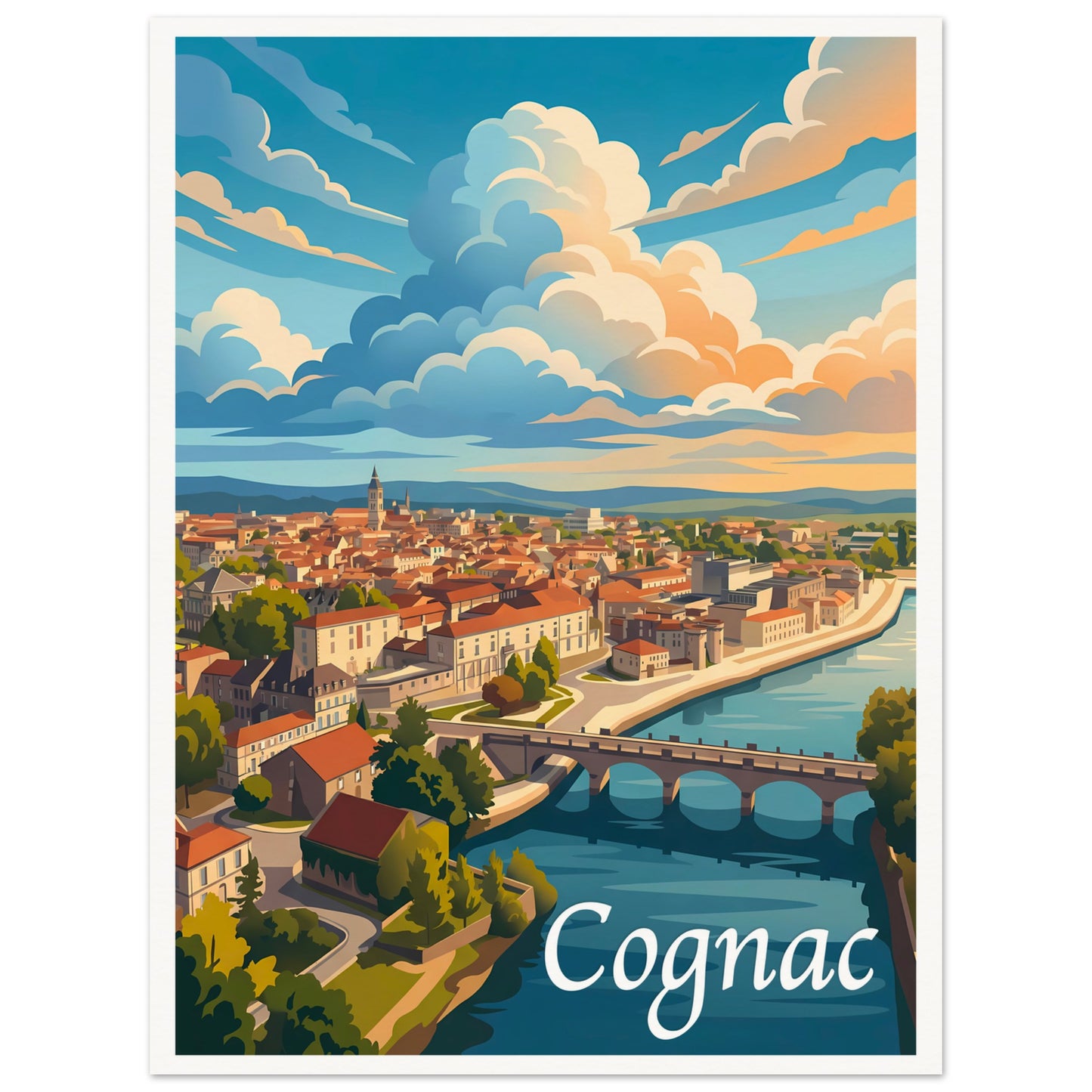 Affiche illustrée Cognac — poster rétro, impression beaux-arts 250g