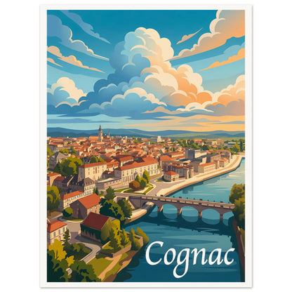 Affiche illustrée Cognac — poster rétro, impression beaux-arts 250g