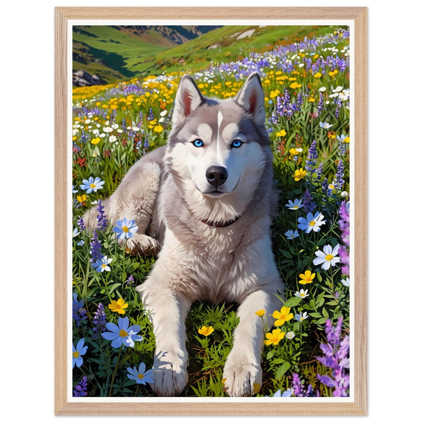 Affiche illustrée Husky sibérien Encadrée — poster rétro, impression beaux-arts 250g