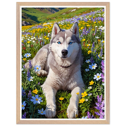 Affiche illustrée Husky sibérien Encadrée — poster rétro, impression beaux-arts 250g