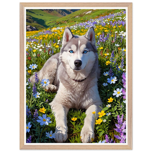 Affiche illustrée Husky sibérien Encadrée — poster rétro, impression beaux-arts 250g