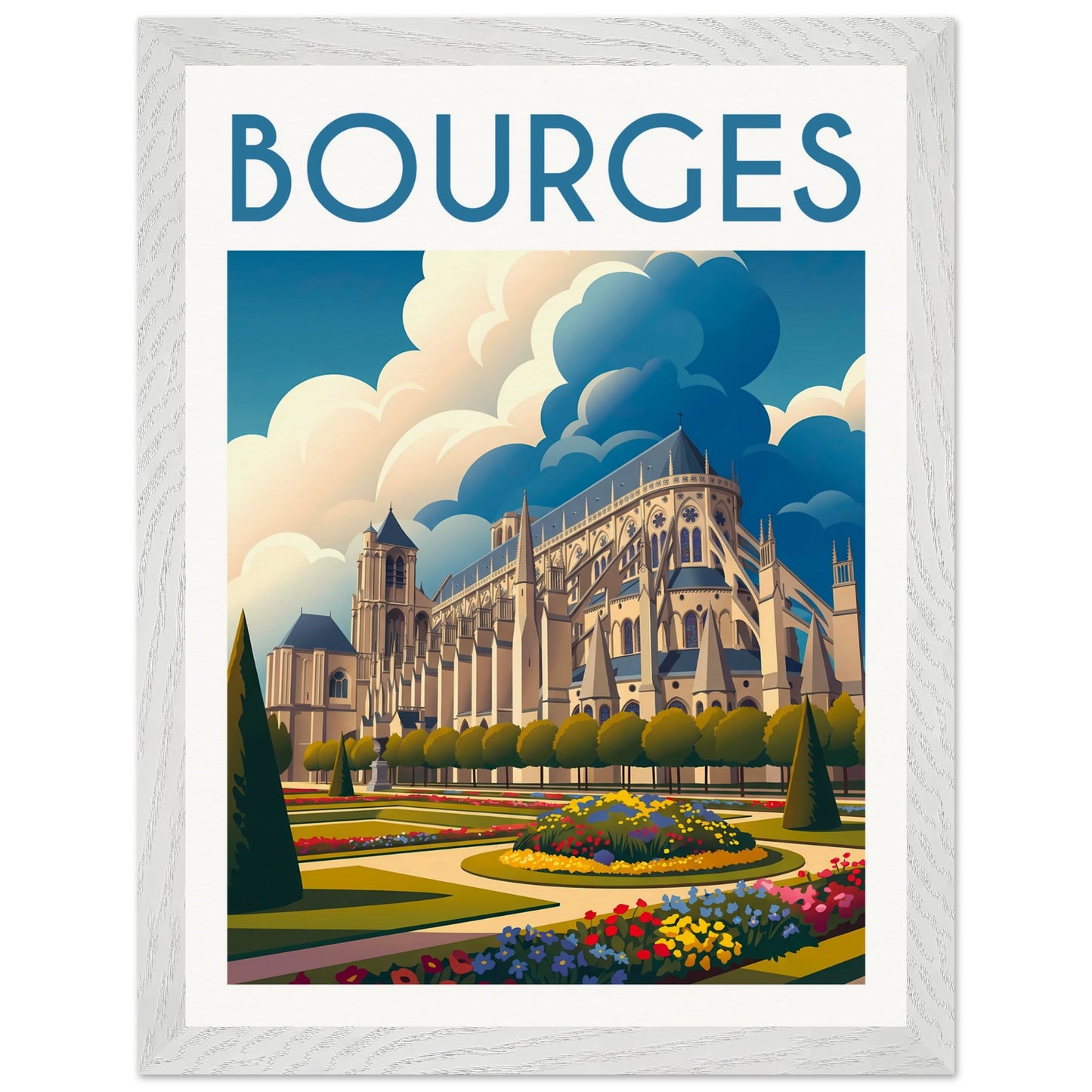 Tableau encadré Bourges 15x20 cm — cadre blanc — cathédrale Saint-Étienne