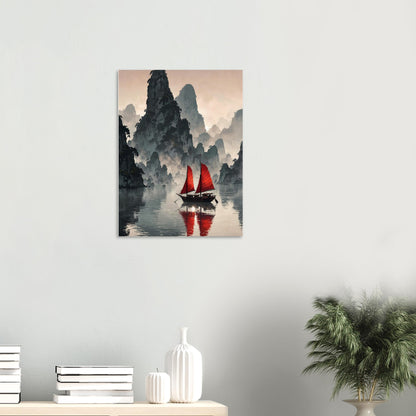 Affiche illustrée Baie de Ha Long — poster rétro, impression beaux-arts 250g
