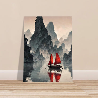 Affiche illustrée Baie de Ha Long, poster rétro, impression beaux-arts 250g