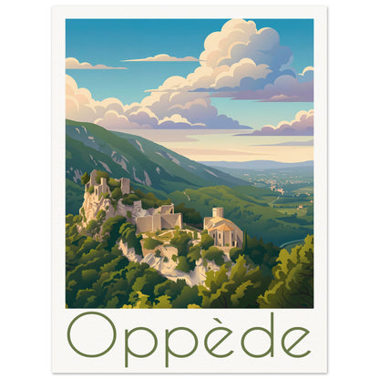 Affiche illustrée Oppède — poster rétro, impression beaux-arts 250g