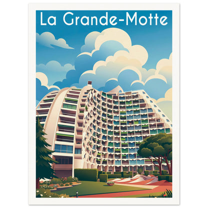 Affiche illustrée la grande motte — poster rétro, impression beaux-arts 250g