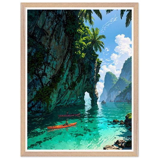 Affiche illustrée Lagune de Thaïlande Encadrée — poster rétro, impression beaux-arts 250g