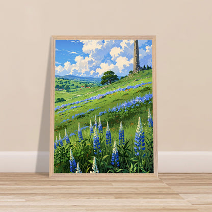 Affiche Champ de Lupin Bleu et Violet encadrée, cadre bois (vue 5)