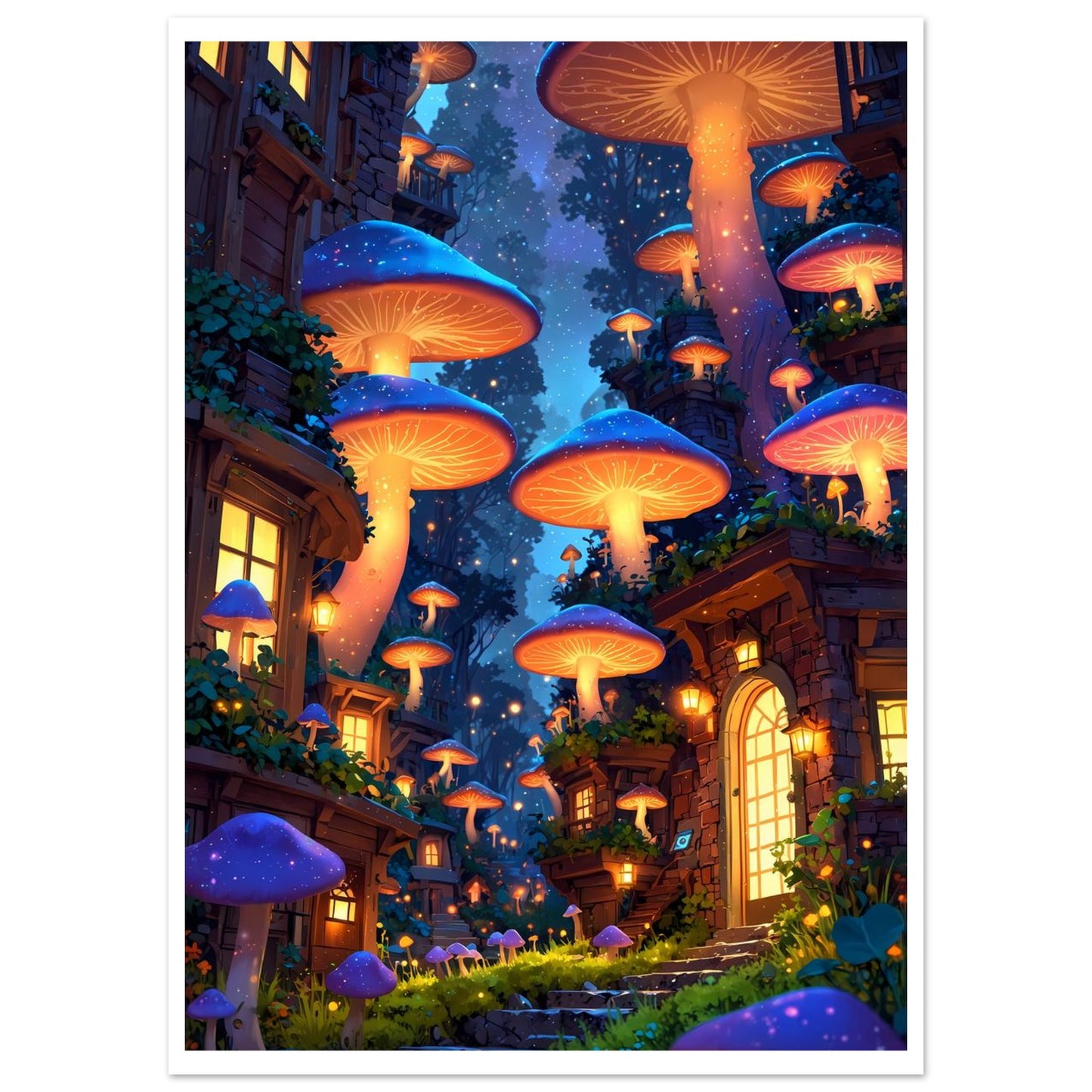 Cité champignon, Monde miniature, Perspective de fourmi – affiche d'art décoratif, poster mural | Muchimura
