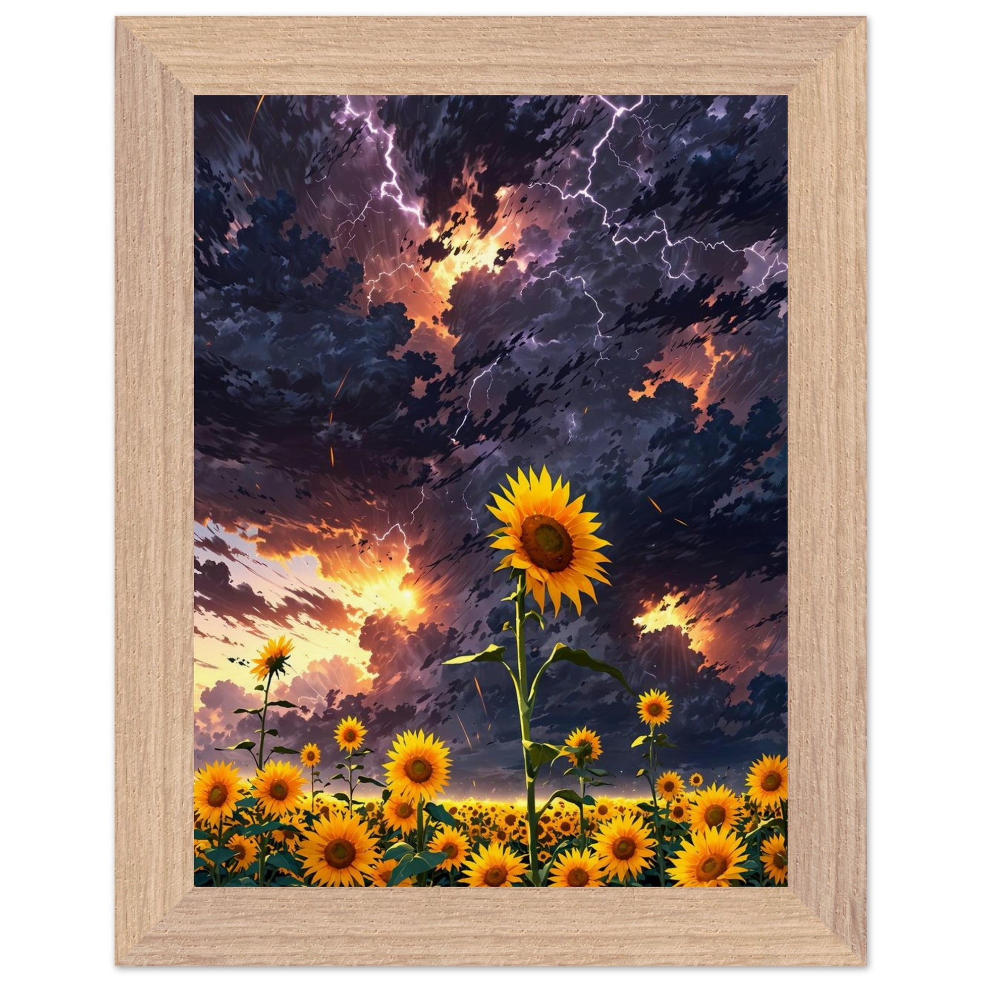Affiche Champ de Tournesols Géants encadrée, cadre bois (vue 3)