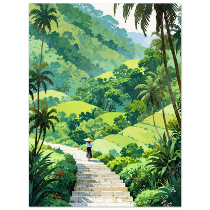 Affiche illustrée Rizière en terrasses — poster rétro, impression beaux-arts 250g