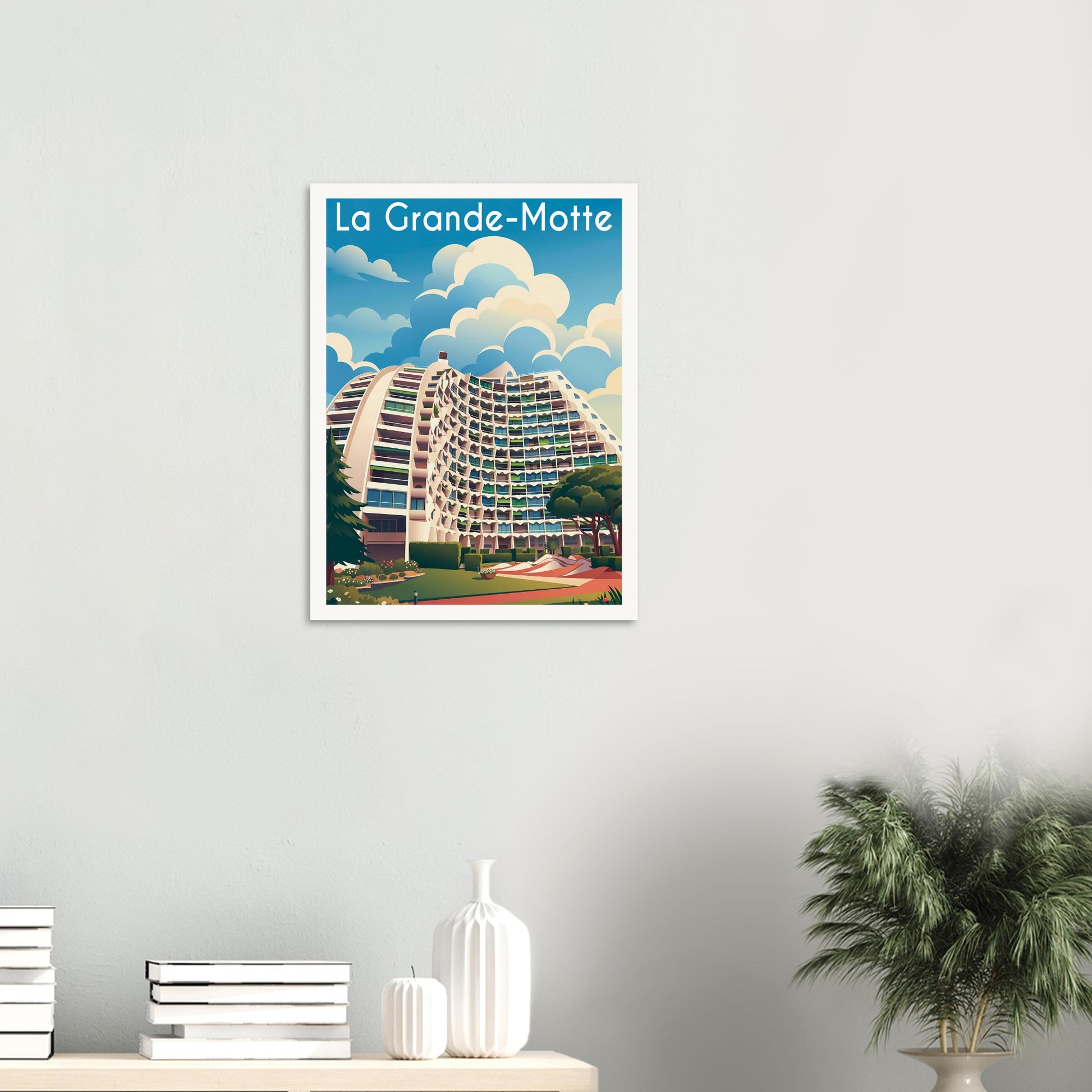 Affiche illustrée la grande motte — poster rétro, impression beaux-arts 250g