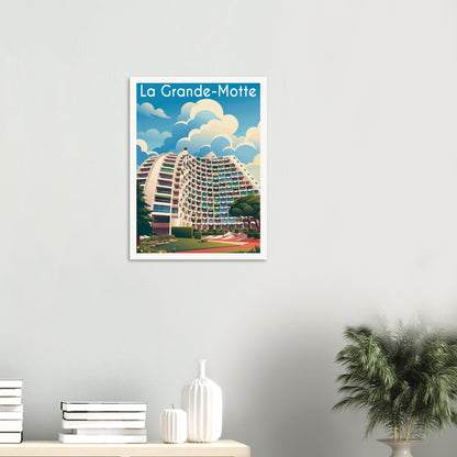 Affiche illustrée la grande motte — poster rétro, impression beaux-arts 250g