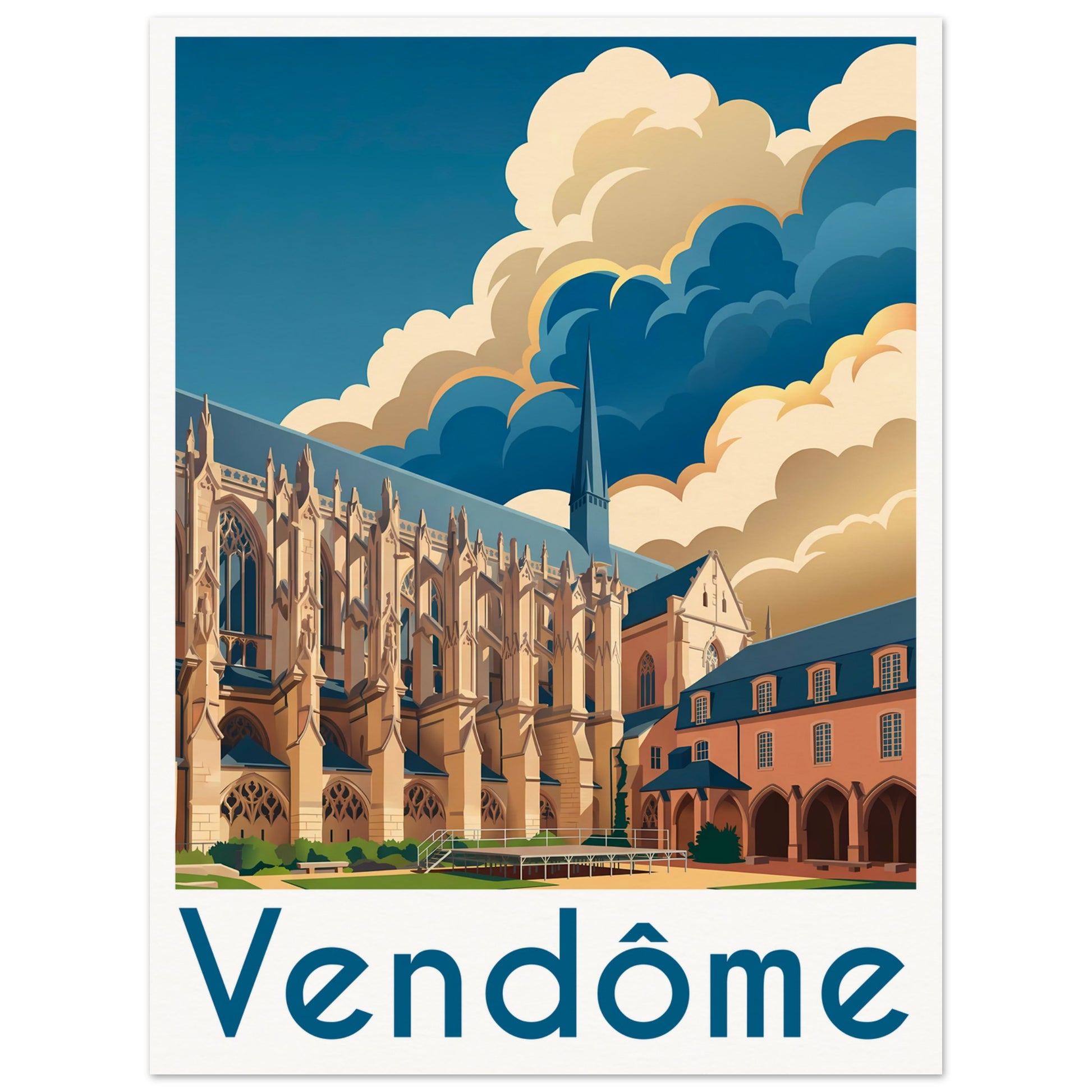 Affiche illustrée Vendome — poster rétro, impression beaux-arts 250g