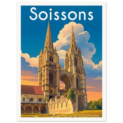 Affiche illustrée Soissons — poster rétro, impression beaux-arts 250g