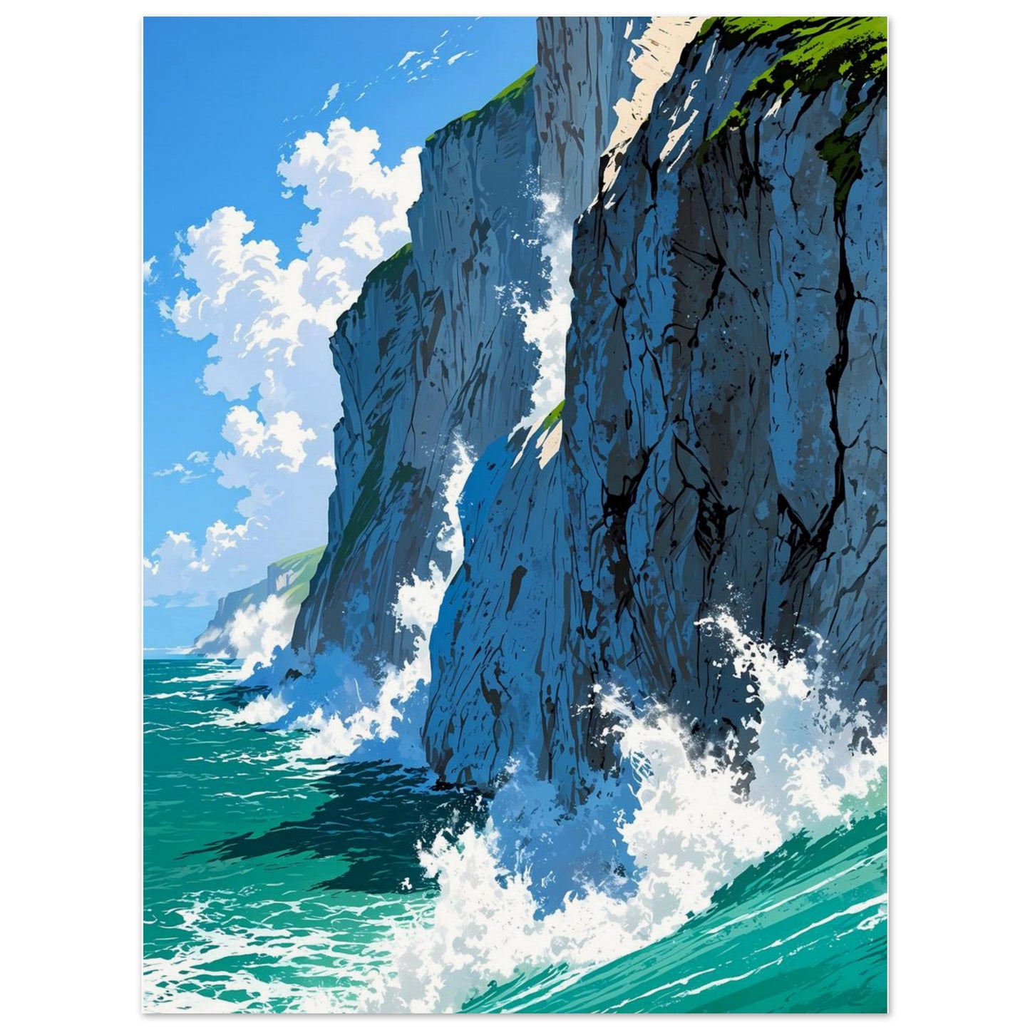 Affiche illustrée Falaises de craie blanche — poster rétro, impression beaux-arts 250g