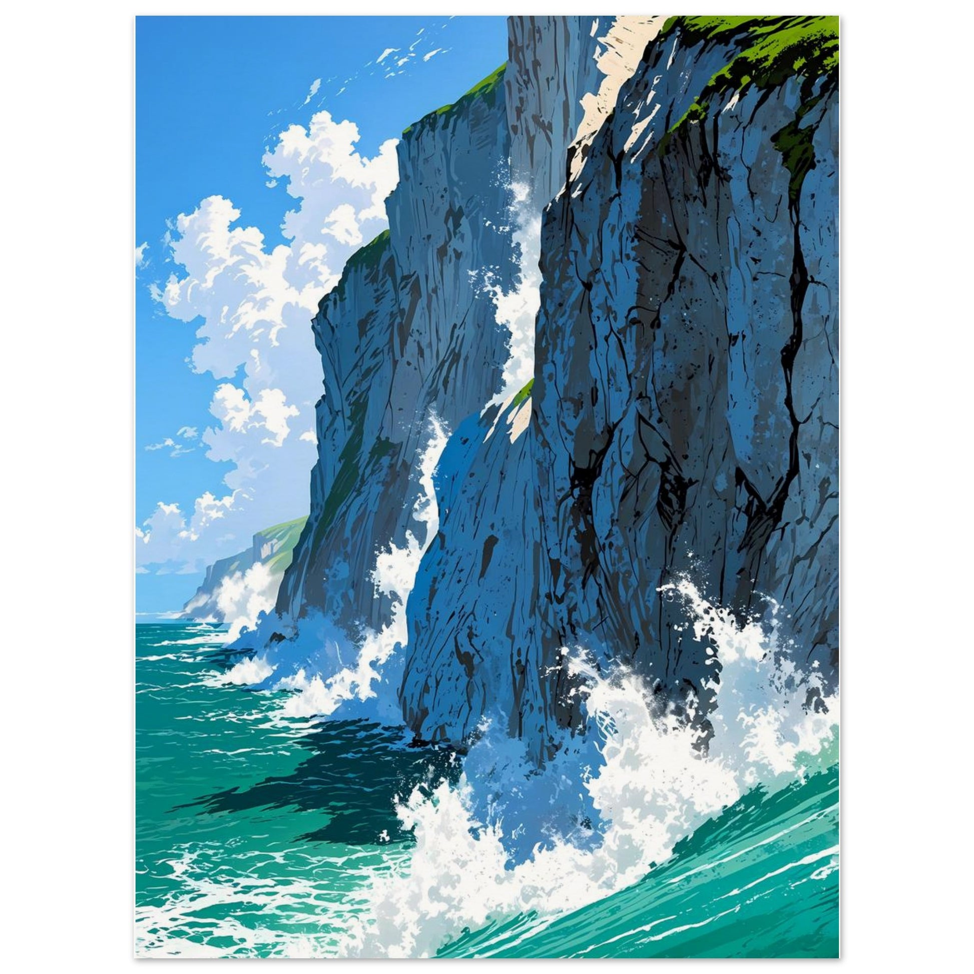Affiche illustrée Falaises de craie blanche, poster rétro, impression beaux-arts 250g