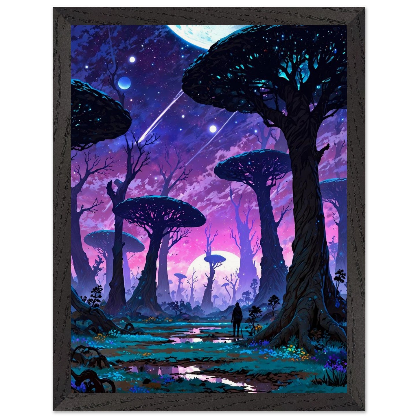 Affiche Planète Anneau encadrée, cadre bois (vue 2)