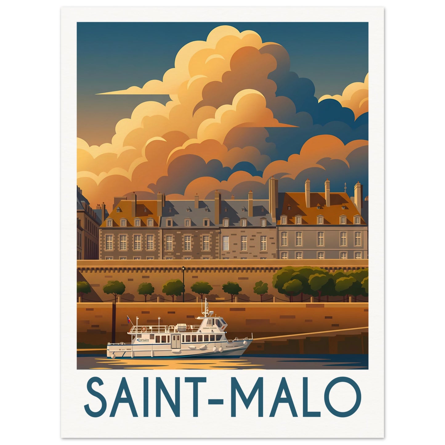 Affiche illustrée Saint-Malo — poster rétro, impression beaux-arts 250g
