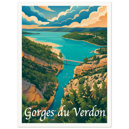 Affiche illustrée Gorges du Verdon — poster rétro, impression beaux-arts 250g