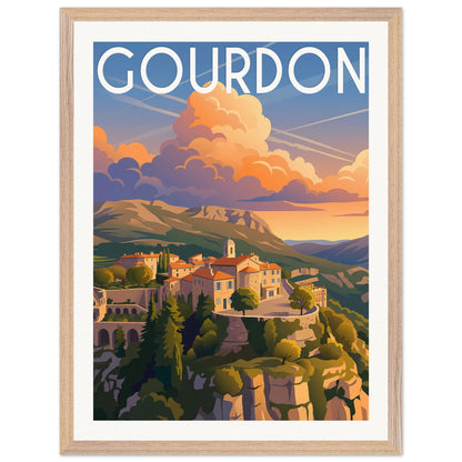 Affiche illustrée Gourdon — poster rétro, impression beaux-arts 250g