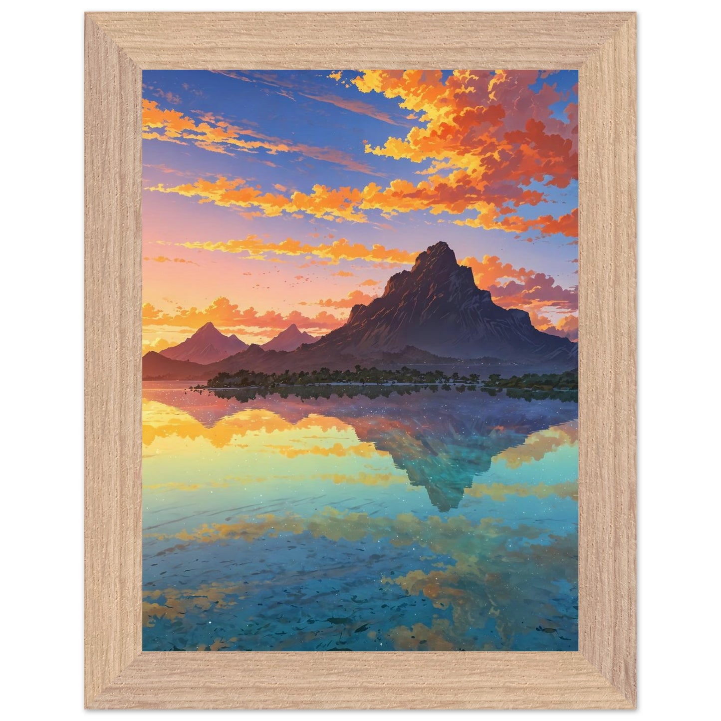 Affiche illustrée Plage de Bora Bora Encadrée — poster rétro, impression beaux-arts 250g