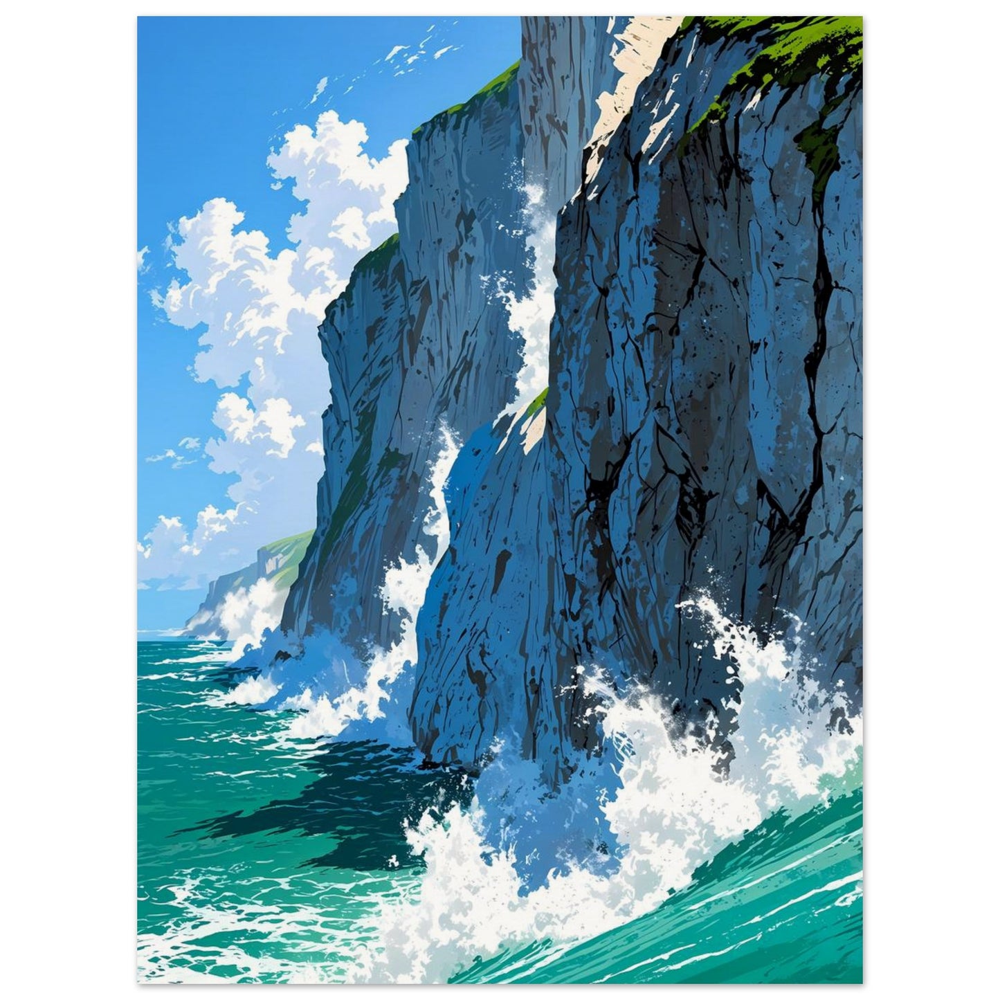 Affiche illustrée Falaises de craie blanche — poster rétro, impression beaux-arts 250g