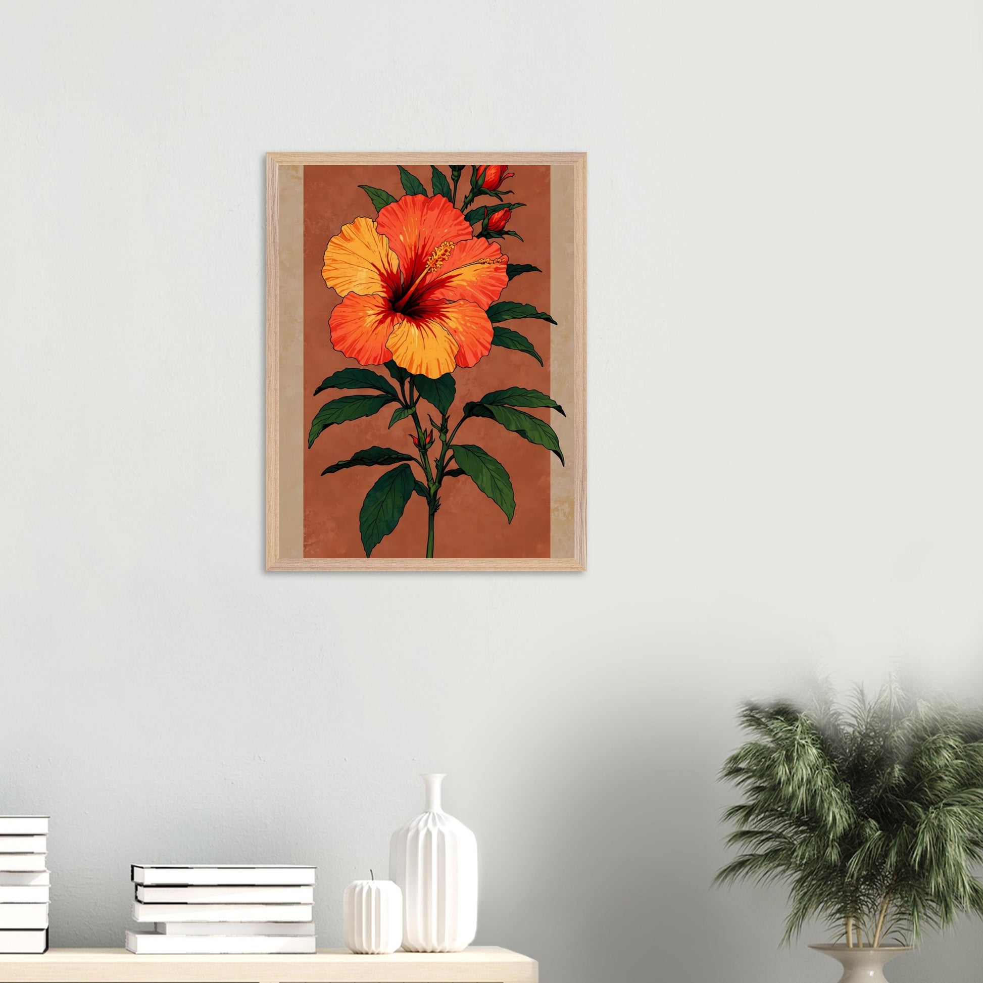 Affiche Hibiscus Rouge Tropical encadrée, cadre bois (vue 5)