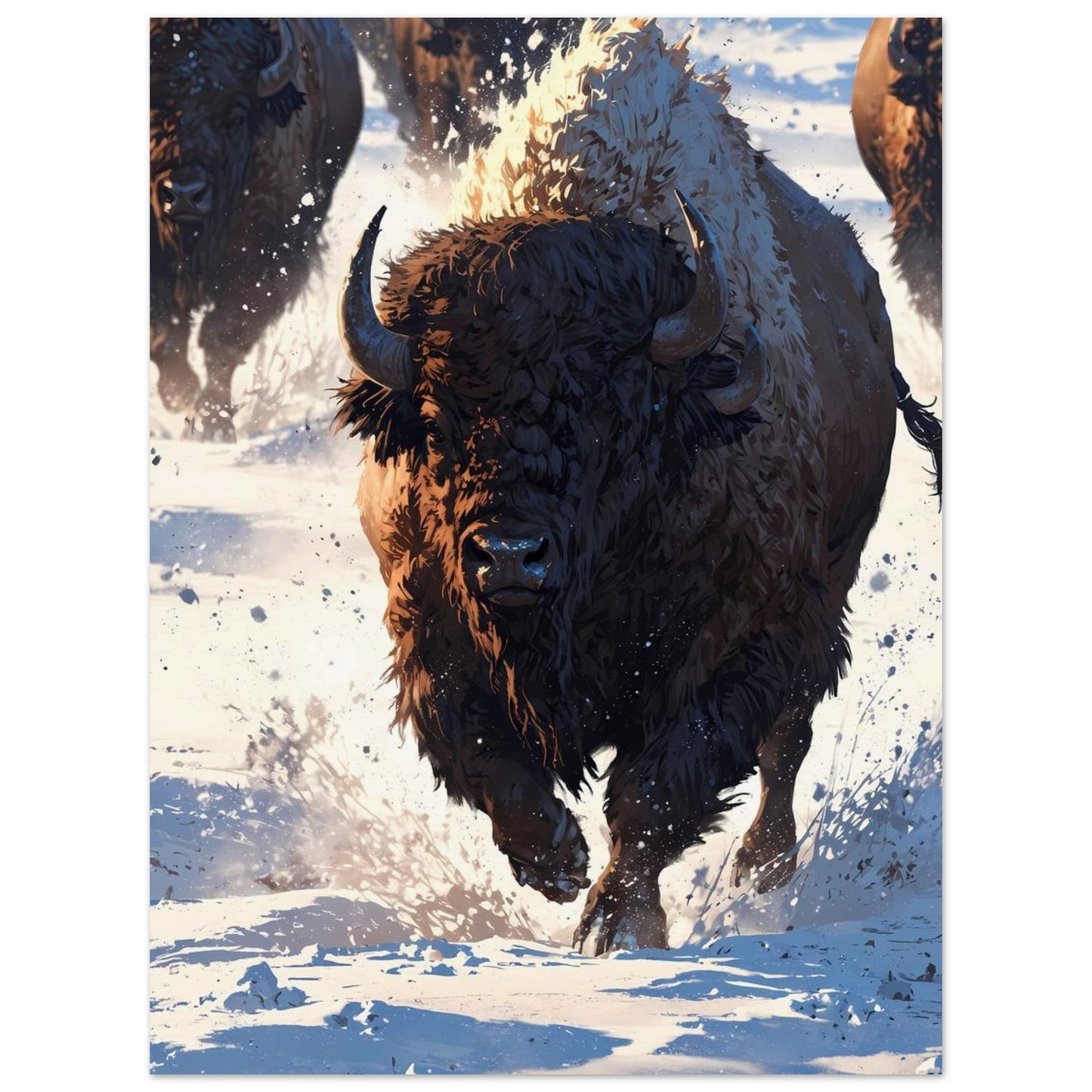 Affiche illustrée Bison — poster rétro, impression beaux-arts 250g