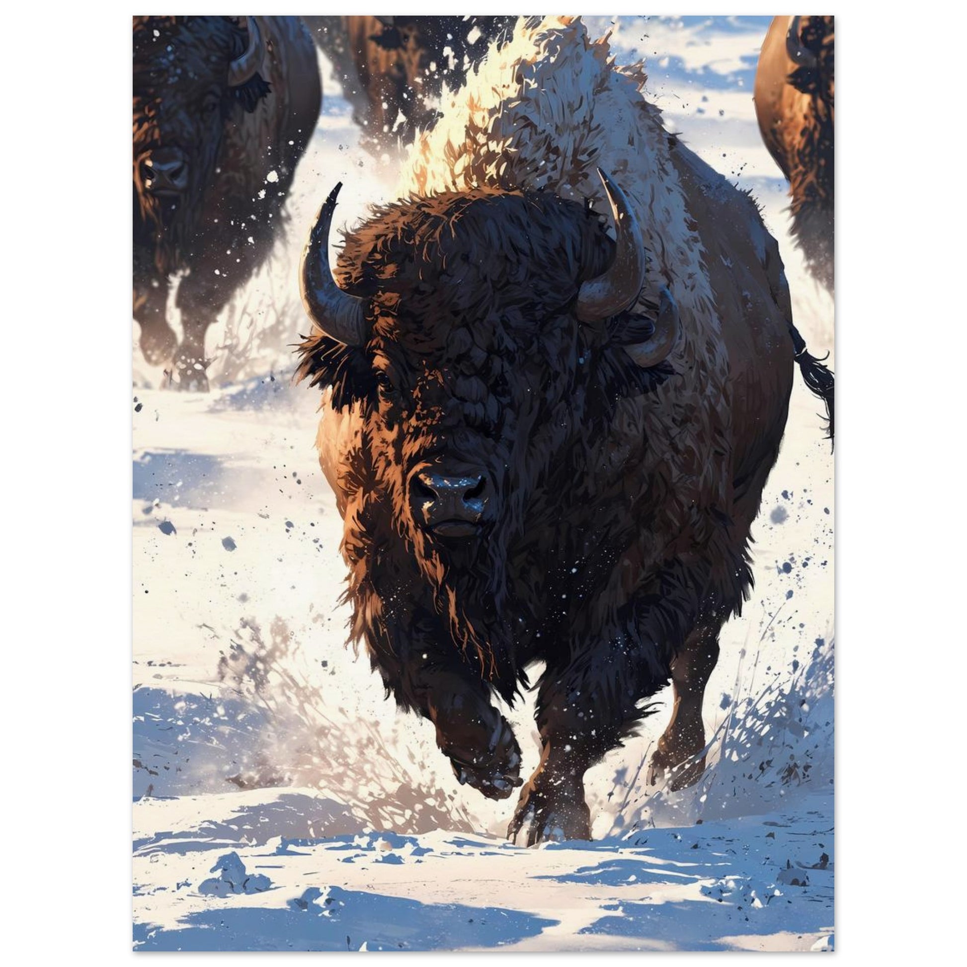 Affiche illustrée Bison — poster rétro, impression beaux-arts 250g