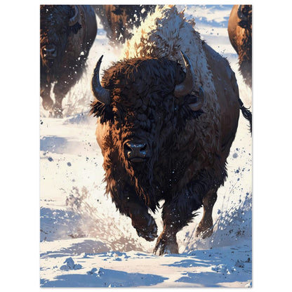 Affiche illustrée Bison — poster rétro, impression beaux-arts 250g