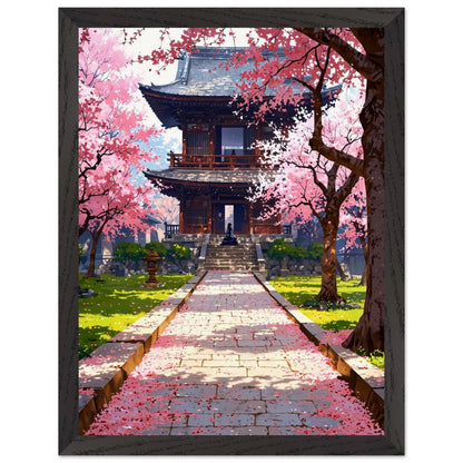Affiche Prairie de Fleurs de Cerisier Tombées encadrée, cadre bois (vue 4)