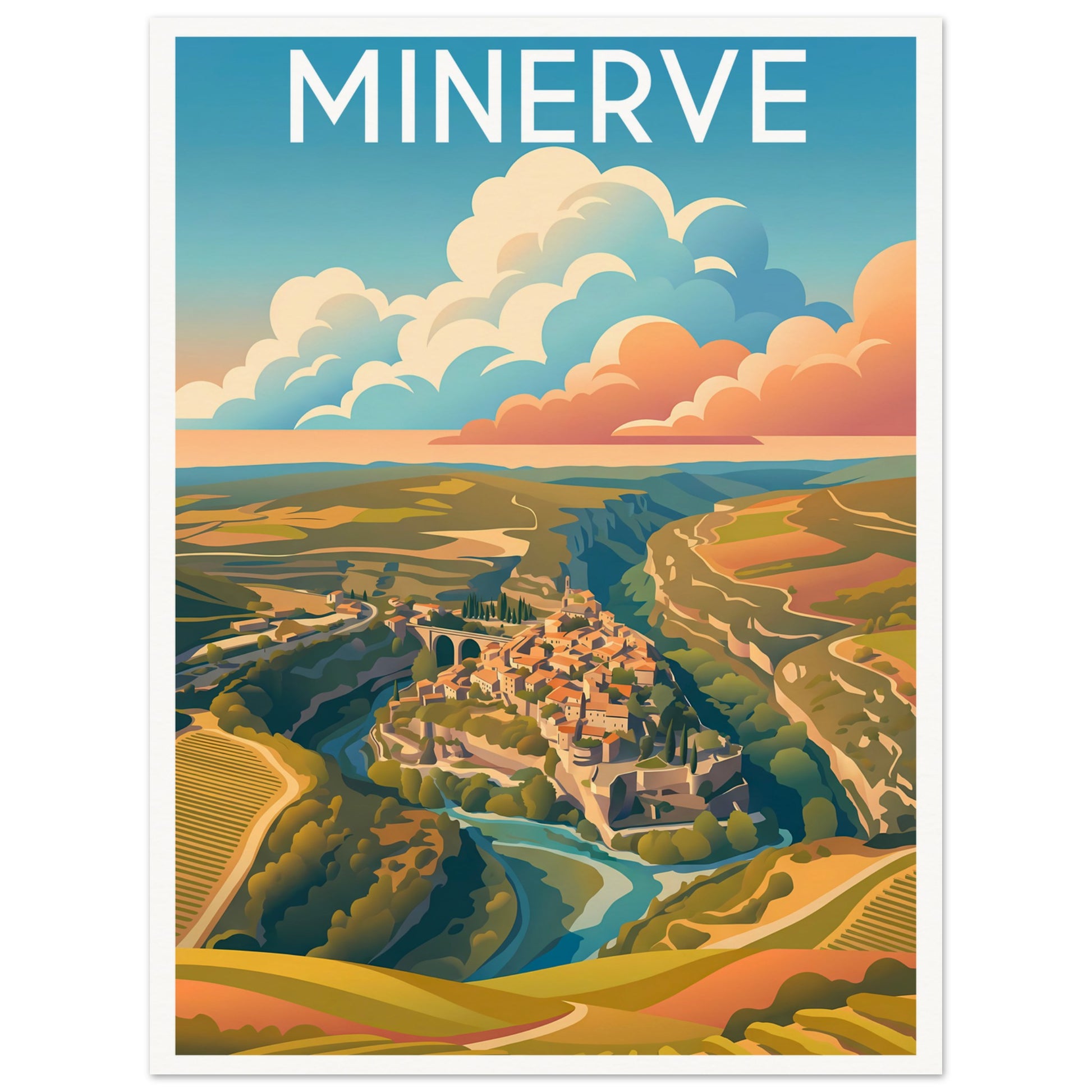 Affiche illustrée minerve — poster rétro, impression beaux-arts 250g