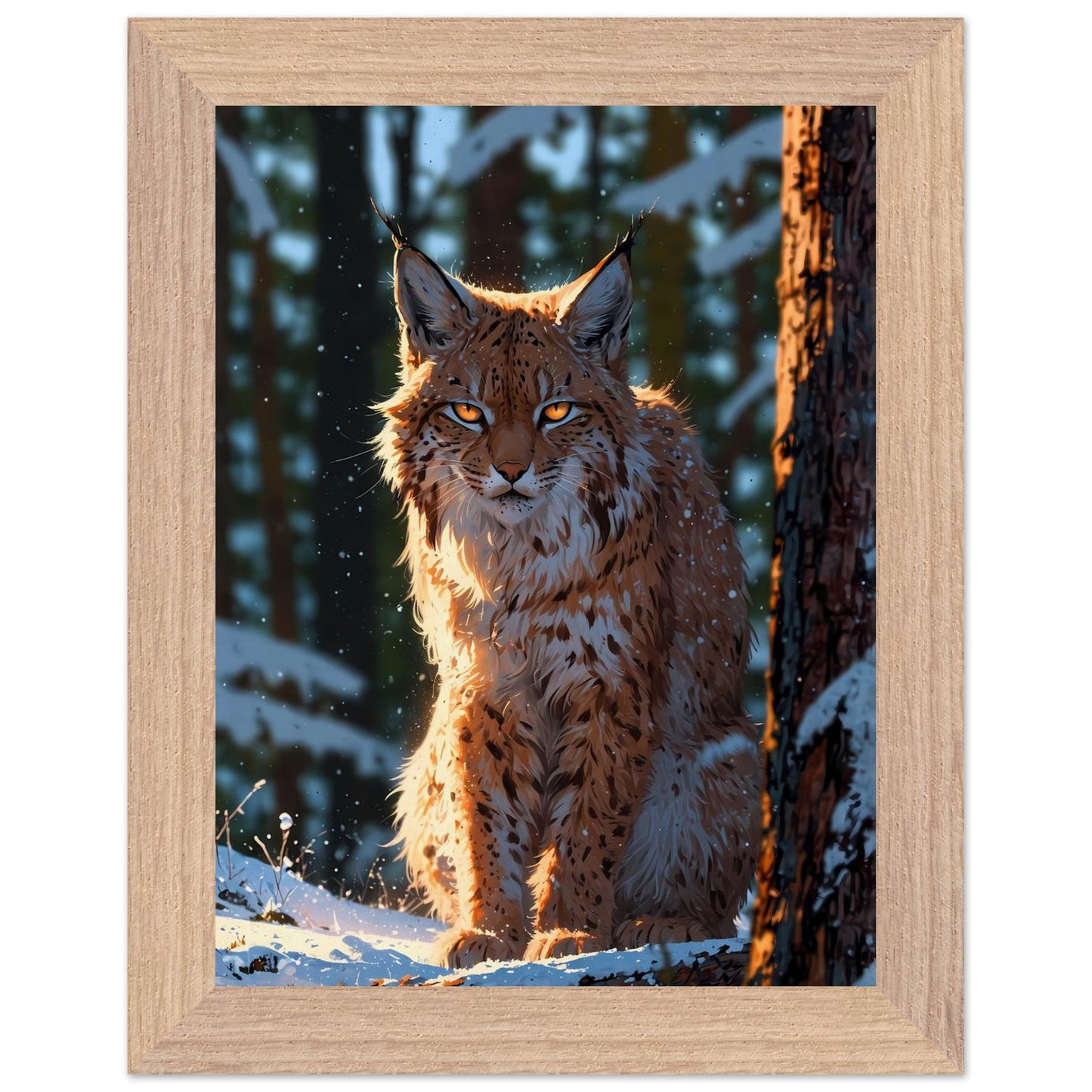 Affiche illustrée Lynx boréal Encadrée — poster rétro, impression beaux-arts 250g