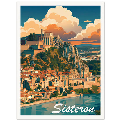 Affiche illustrée Sisteron — poster rétro, impression beaux-arts 250g