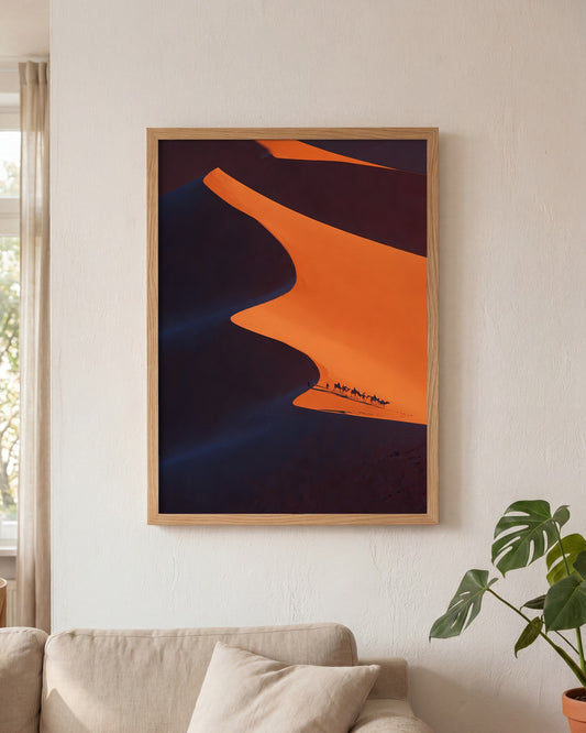 Affiche Collines de sable rouge Encadrée, mockup en situation dans un interieur, Muchimura