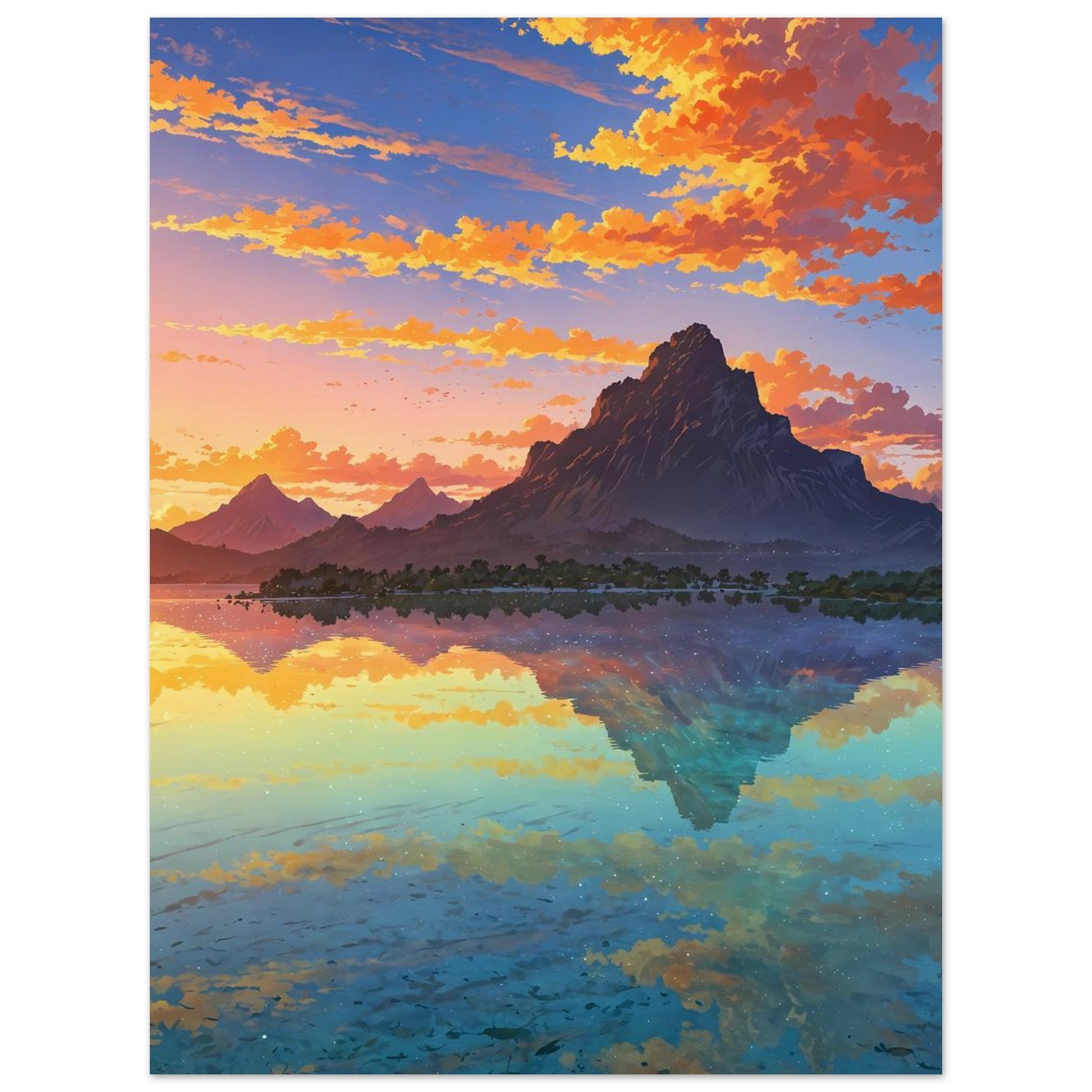 Affiche illustrée Plage de Bora Bora — poster rétro, impression beaux-arts 250g