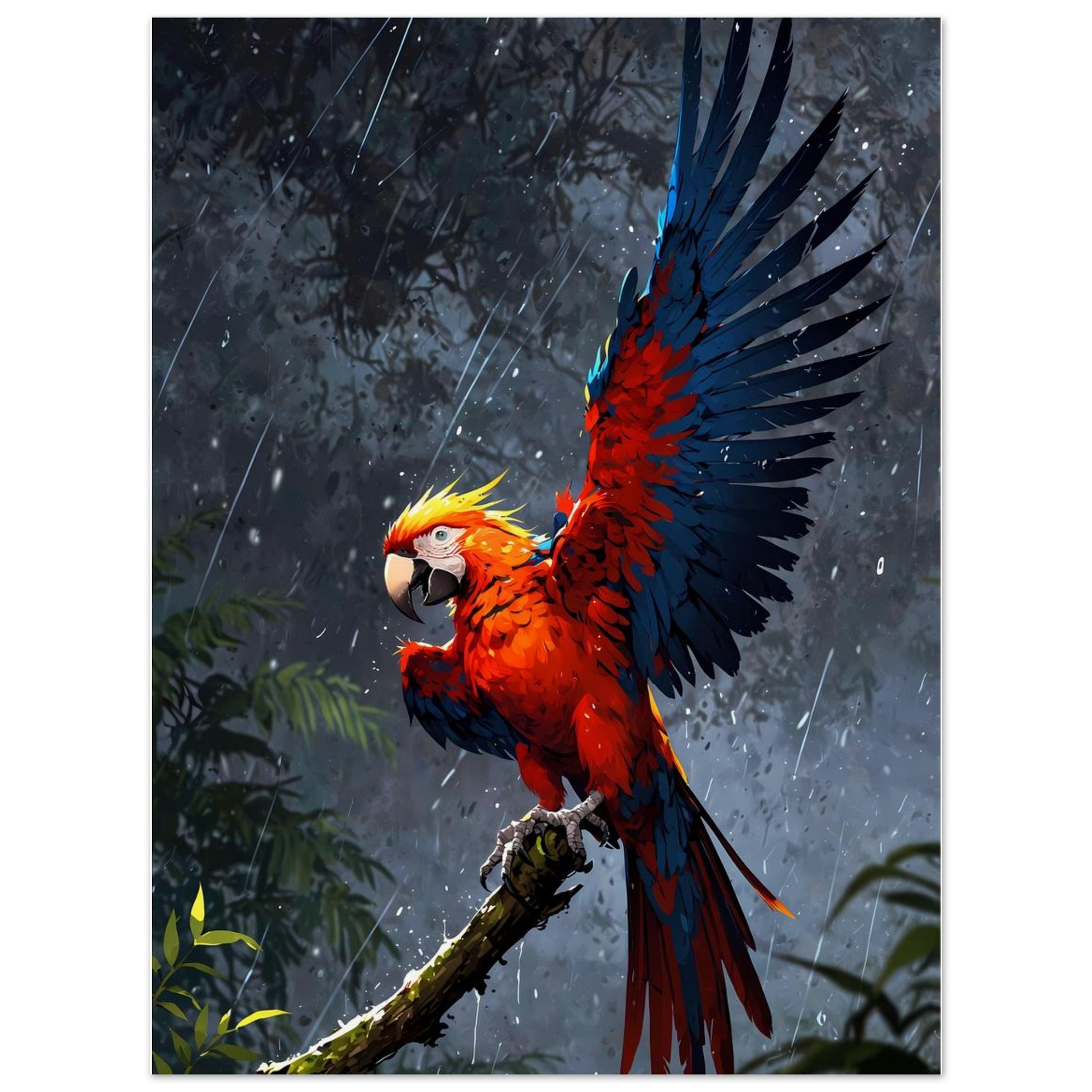 Affiche illustrée Perroquet ara rouge, poster rétro, impression beaux-arts 250g