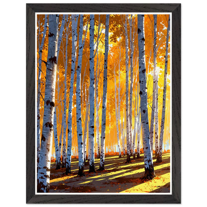 Affiche illustrée Forêt de bouleaux en automne Encadrée — poster rétro, impression beaux-arts 250g