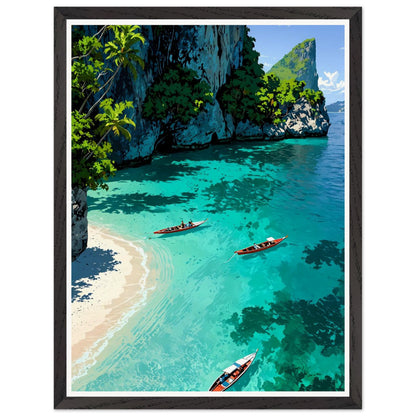 Affiche illustrée Crique de Phi Phi Encadrée — poster rétro, impression beaux-arts 250g